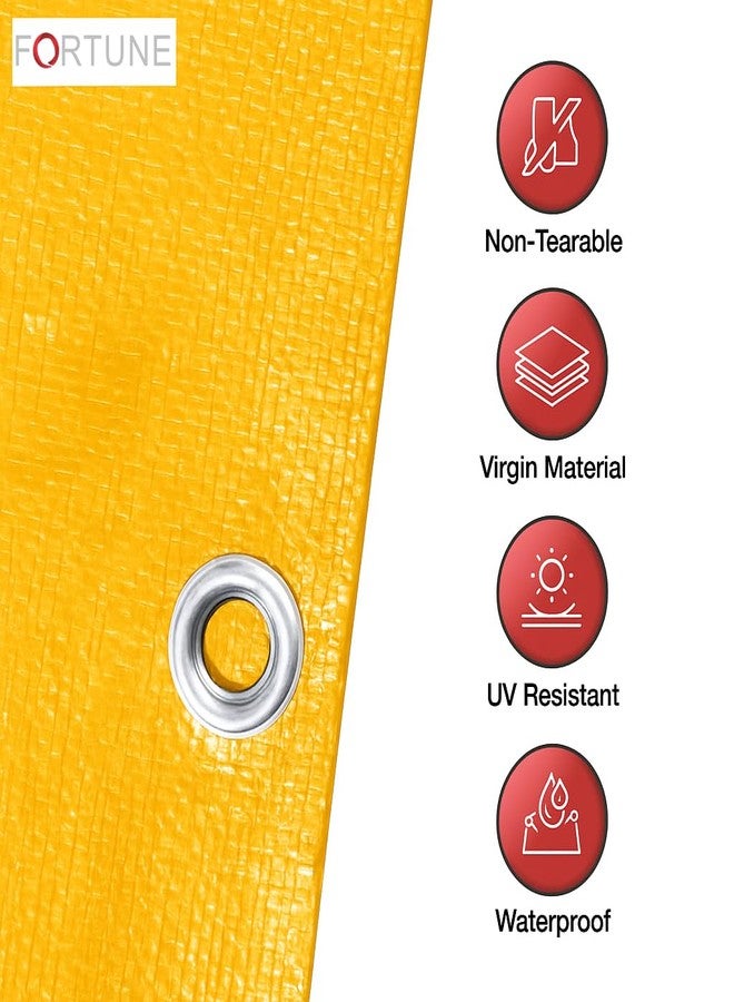 فورتون غطاء قماش مشمع مقاوم للماء من فورتشن (18 قدم × 15 قدم) بوزن 170 جرامًا للمتر المربع، مصنوع من مواد خام، مقاوم للأشعة فوق البنفسجية، مزود بحلقات ألومنيوم - مغلف، غطاء مشمع شديد التحمل، غطاء بلاستيكي مشمع للتغطية (أصفر) - Image 4